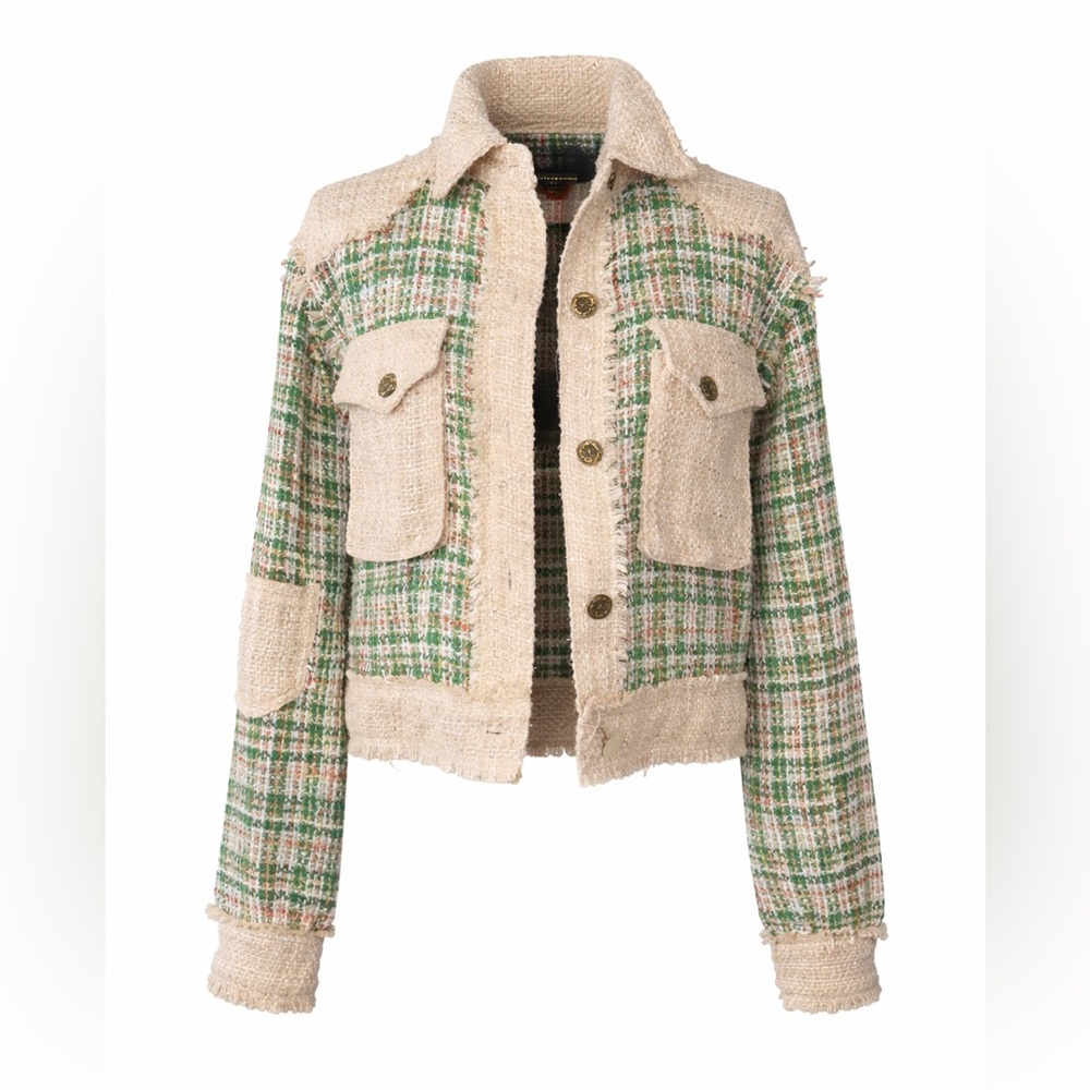 POL Tweed Plaid Jacket | Frayed Trim | Preppy Boutique Style | Size‎ Small
